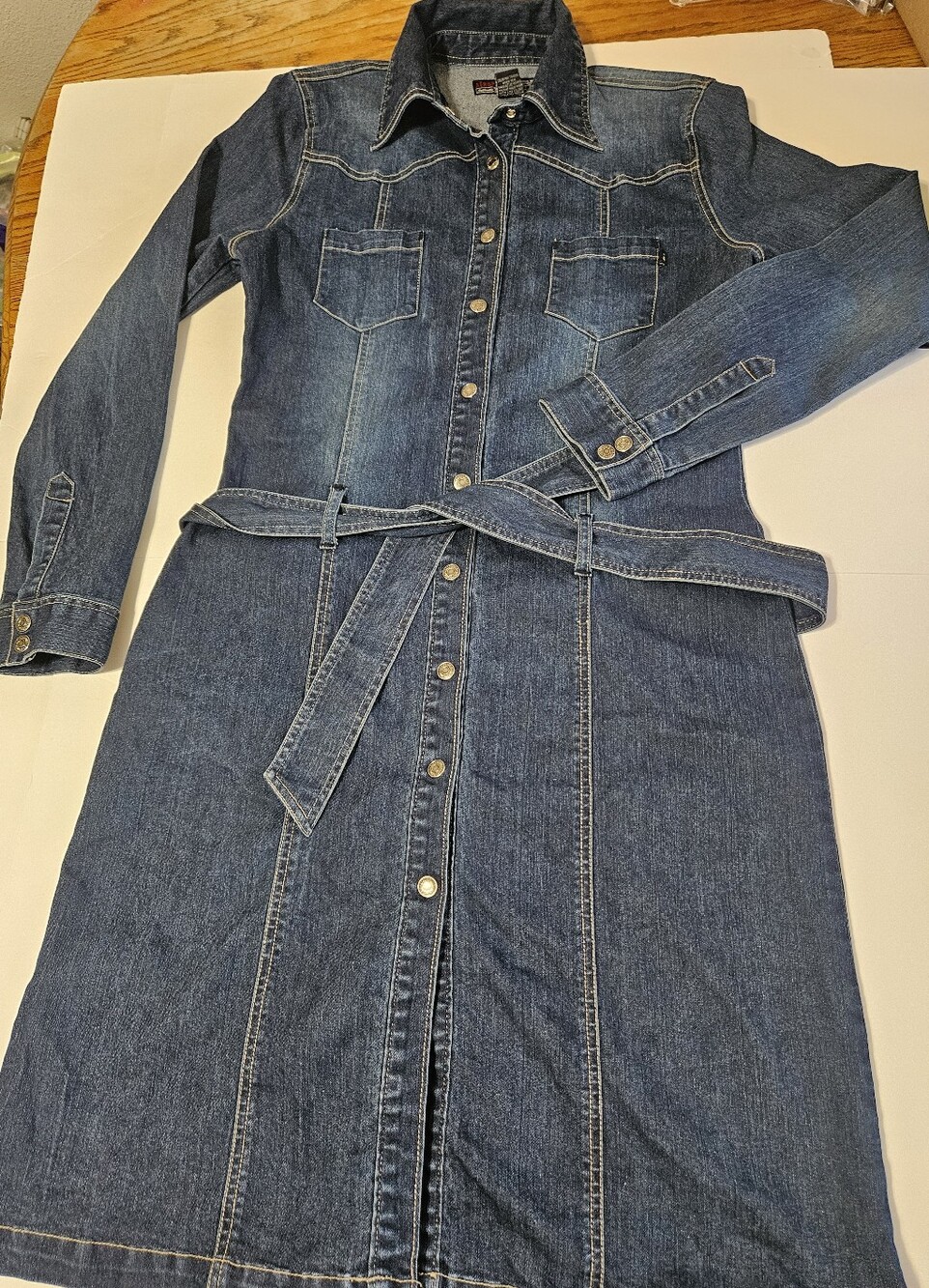 Aéropostale Blue Denim Button-Front Shirt Dress Belted Midi Pockets Md Rare Y2K